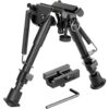 Buvele Carbon Bipod for sling swivel stud (height 15.2 – 22.9 cm) with Weaver/Picatinny adapter.
