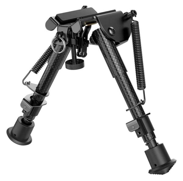 Buvele Carbon Bipod for sling swivel stud (height 15.2 – 22.9 cm) with Weaver/Picatinny adapter.