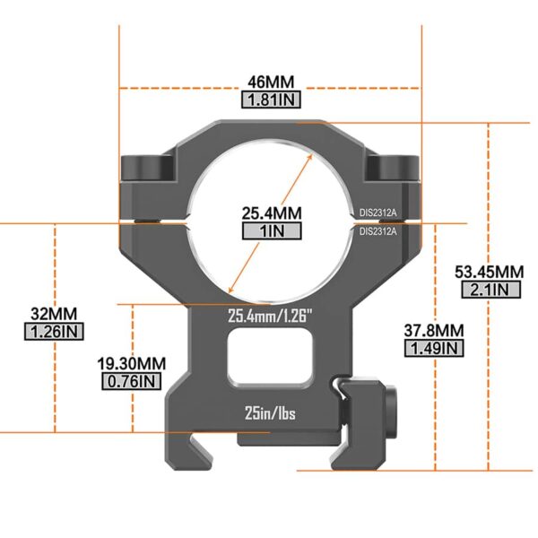 Discovery Scope Mount 6061 Rings (25.4 mm) Medium for Picatinny. Height 19.3 mm