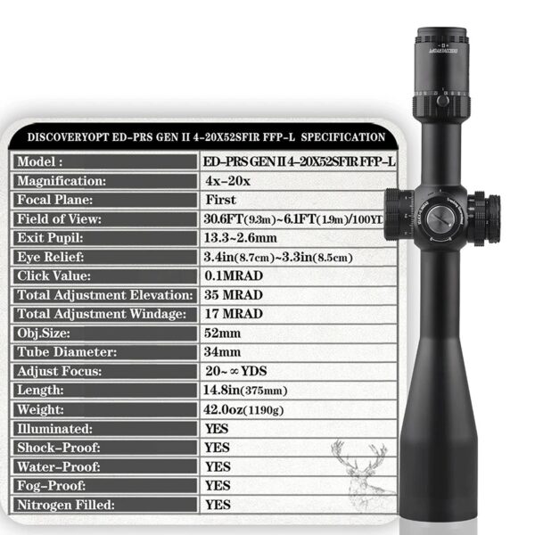 Riflescope Discovery Optics ED-PRS GEN2 4-20×52 SFIR FFP-L