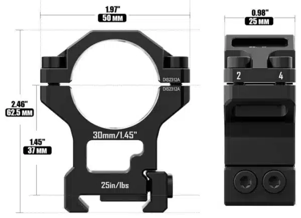 Discovery Scope Mount Rings 6061 Series (30 mm) High for Picatinny. Height – 22 mm