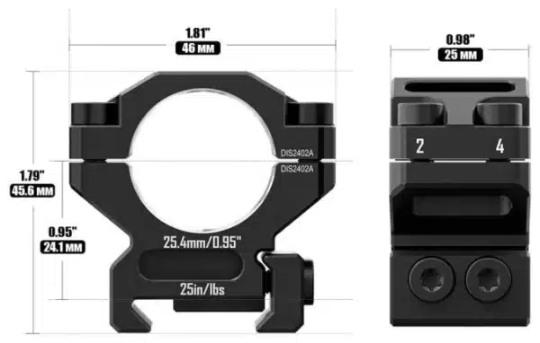 Discovery Scope Mount 6061 Rings (25.4 mm) Low for Picatinny. Height 11.4 mm