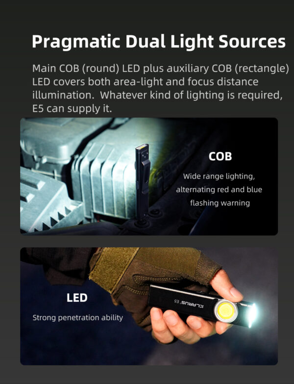 KLARUS E5 Magnetic EDC Flashlight – Ultra-Light Dual Light Pocket Flashlight with USB-C Charging