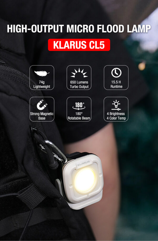 KLARUS CL5 Compact Camping Light – 650 Lumens, USB-C Rechargeable, Magnetic Base
