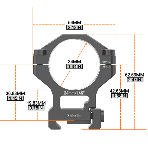 Discovery Scope Mount 7075 (34 mm) High na Picatinny. Height 22 mm